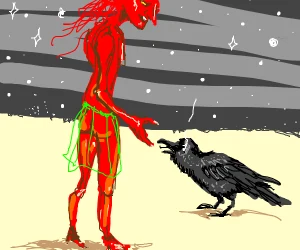 demon feeds a crow in the snow.png