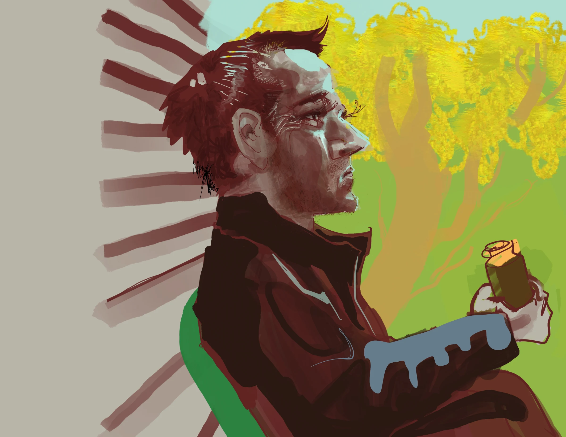 Okay, so not THAT worried. Oh god, let's bring back some of that apex predator alpha male protein-swigging essence, cos you can't do a homie dirty giving him a torture hobbit tragi-face.

You know what's funny, I drew him sharp cos that's his psyche, but not actually his features - his features are quite round & smooth.