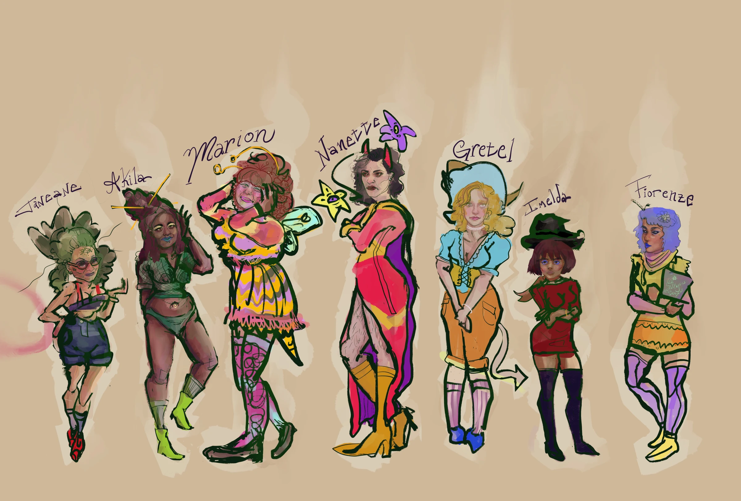 Doreane, Akila, Marion, Nanette, Gretel, Imelda, Fiorenza