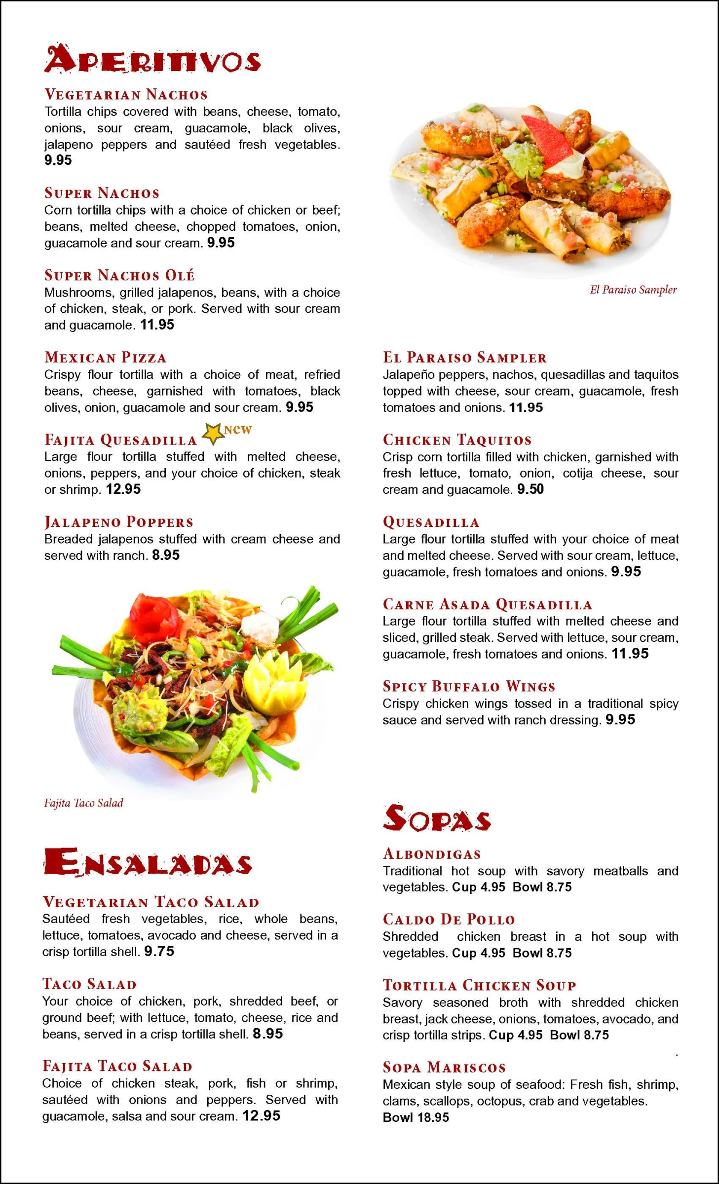 El Paraiso Menu