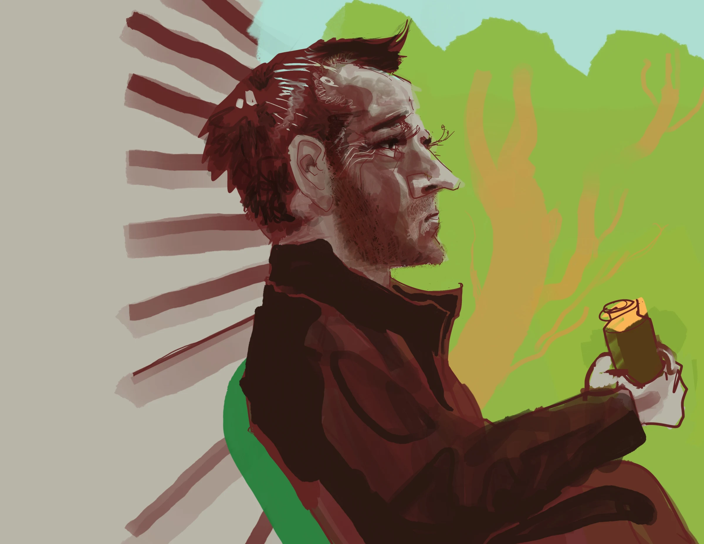 So I added detail, and ofc the light was changing, and he was moving, and he didn't perhaps know he was being drawn.
