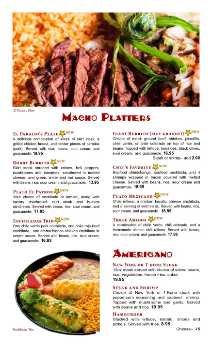 El Paraiso Menu