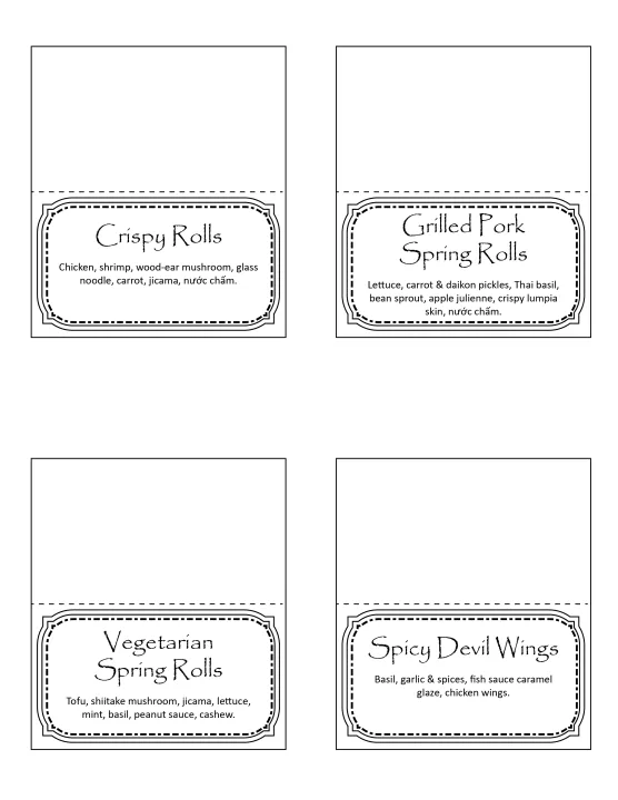 Catering Card Labels