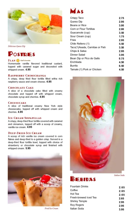 El Paraiso Menu (back cover)