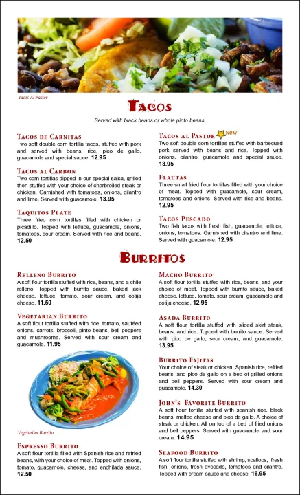 El Paraiso Menu