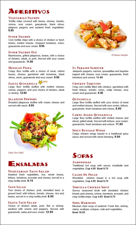 El Paraiso Menu